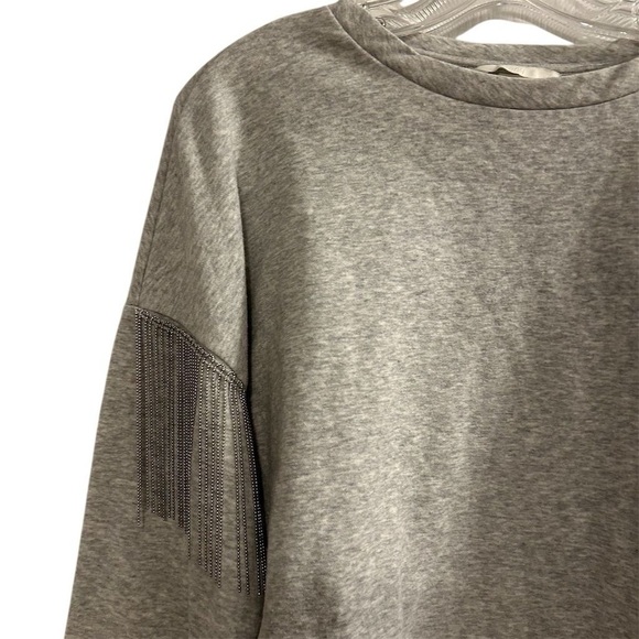 H&M Women's Gray Fringe Long Sleeve Blouse Size M Casual Top - Picture 3 of 10